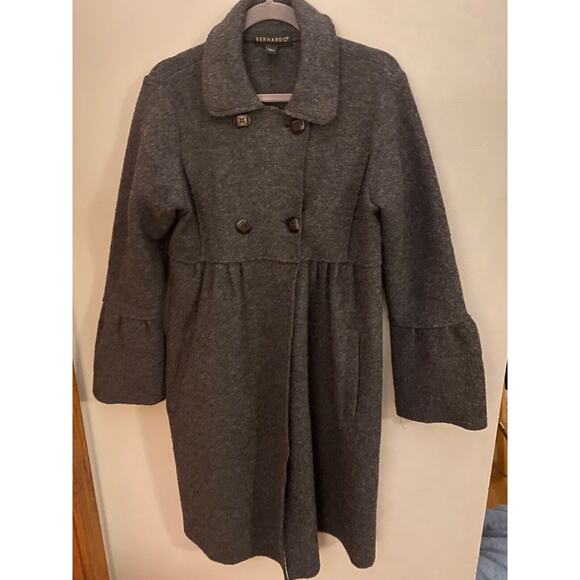 BERNARDO Double Breasted Grey Wool Empire Midi length Coat Womens Small - Picture 1 of 10